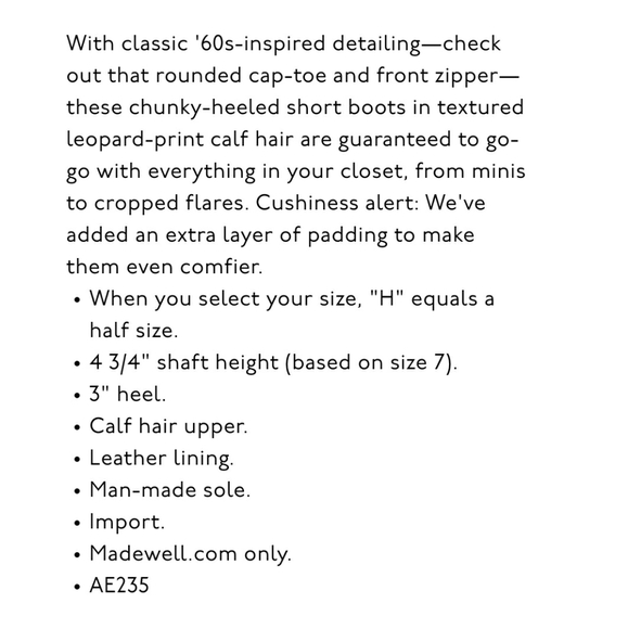 NEW Madewell The Amalia Leopard Zip Booties - Picture 9 of 10